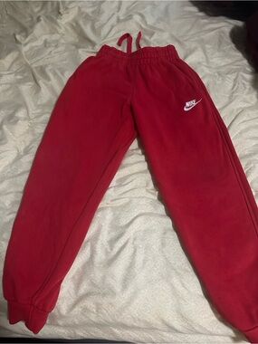 Nike Kids Red Jogger Sweatpants with White Swoosh